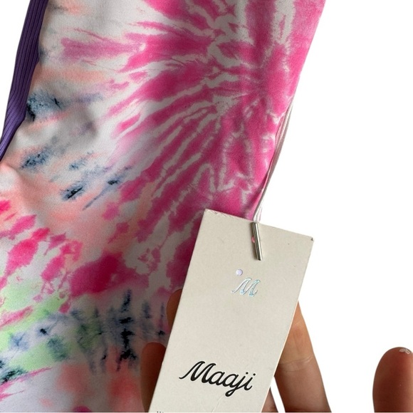Maaji‎ Deep Scoop Tie Dye Reversible One Piece Swimsuit Small Pink Purple Halter - Picture 4 of 7
